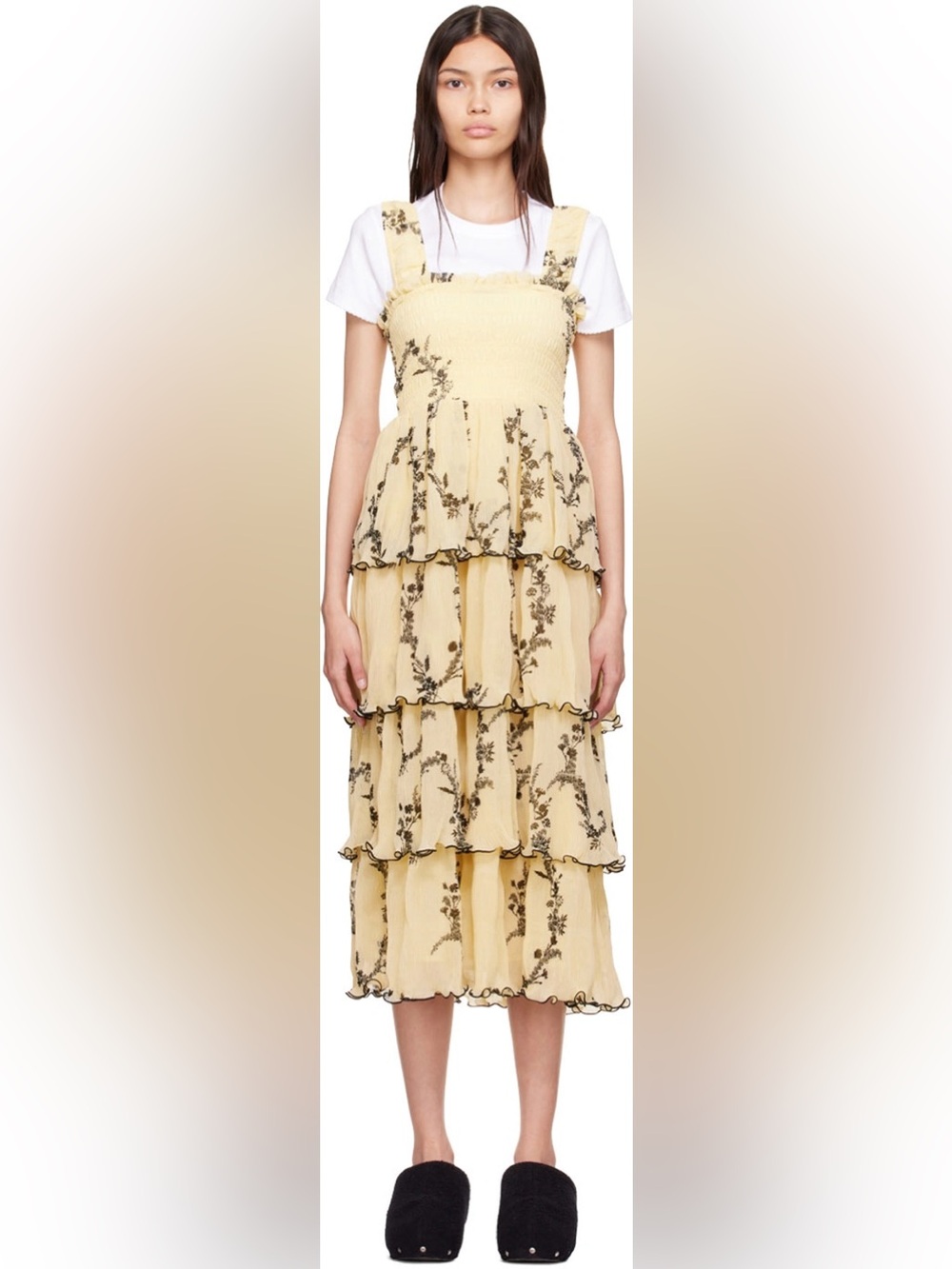 GANNI Yellow floral georgette pleated dress - Picture 7 of 9